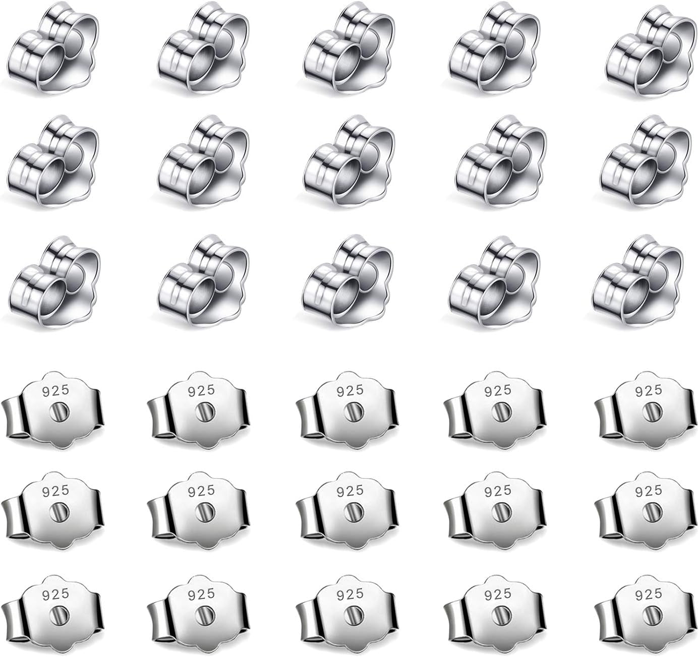 30Pcs/15 Pairs Earring Backs Replacement,Plated Silver Earring Backs for Stud,Hypoallergenic Earring Backs Replacement Secure Ear Lockings for Stud Earrings Ear Nut for Posts6X4.5Mm