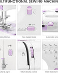 Sewing Machine for Beginners, Mini Sewing Machine with 12 Built-In Stitches, Kids Sewing Machine with Foot Pedal, High-Low Speeds, Portable Sewing Machines and Sewing Enthusiasts (505)