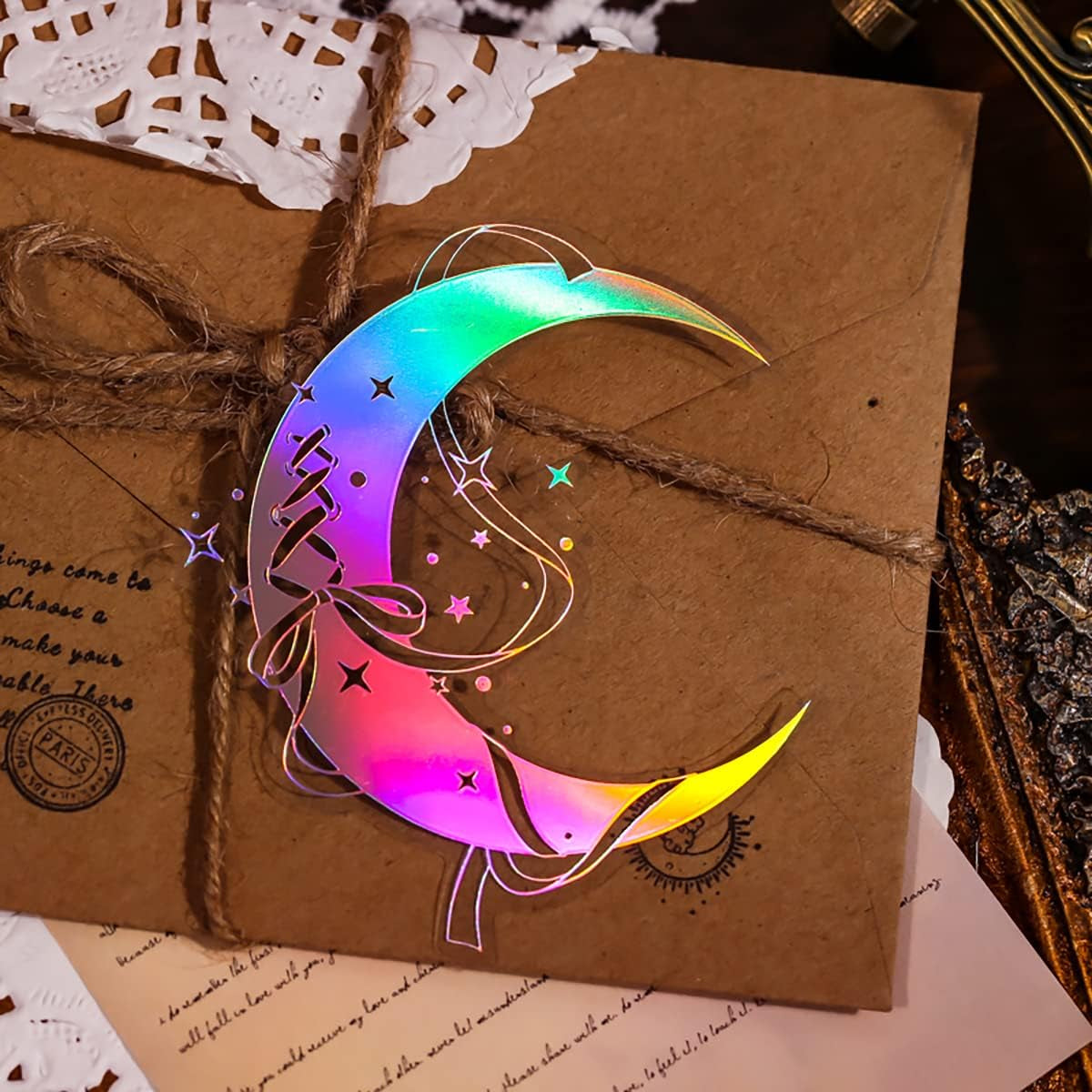 Holographic Glitter Stickers Set -160 Pcs with 4 Themes - Transparent Resin Stickers, Butterfly, Flower, Mushroom, Frame Lace Vintage Scrapbook Stickers Pack - for Laptop Phone Case Water Bottles