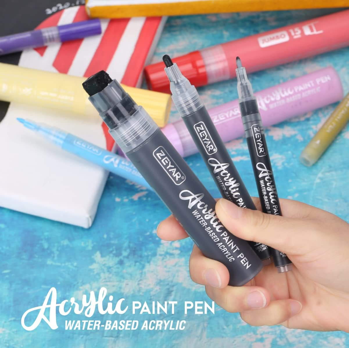 Acrylic Paint Marker Pens, 5 Different Point: Extra Jumbo Felt(15Mm),Jumbo Felt(10Mm), Medium Bullet(2-3Mm), Fine(1Mm), Extra Fine(0.7Mm) (5 Black)