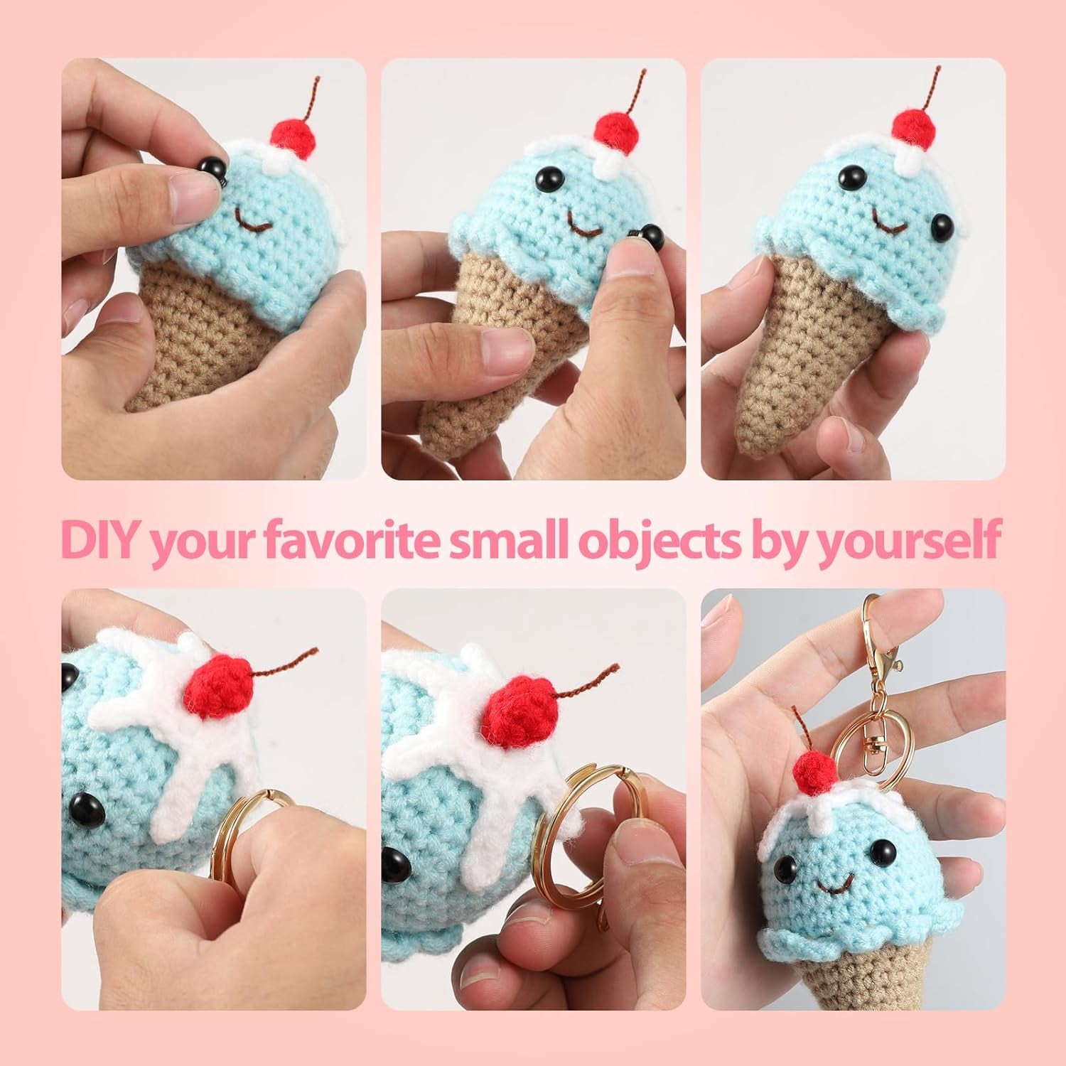 Crochet Kit for Beginners, 3Pcs Dessert Beginner Crochet Kit for Kids and Adults, Crochet Starter Kit DIY Knitting Kit with Step-By-Step Video Tutorial