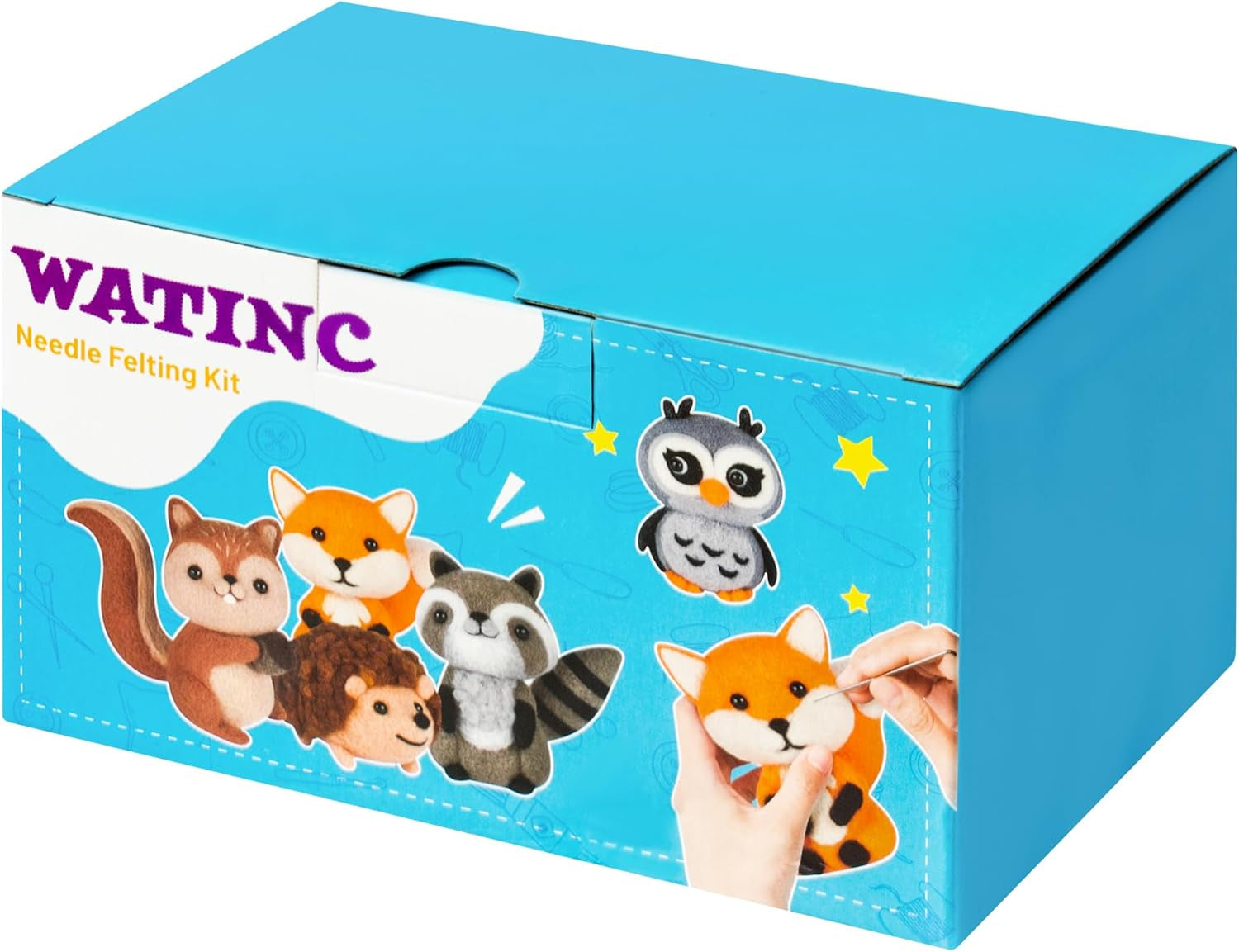 Set of 5 Woodland Wool Needle Felting Kit, Fox Owl Hedgehog Squirrel Raccoon Animal Doll Wool Felt Needle Felting Tools Foam Pad, DIY Needle Felting Craft Party Supplies for Beginners