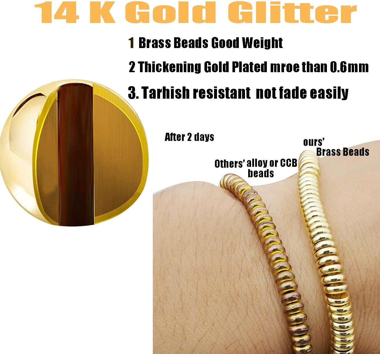 200 Pcs Mix 14K Gold Plated Beads Smooth Little round Spacer Beads Brass Long-Lasting Tarnish Resistant Seamless Loose Beads for DIY Bracelet Jewelry Making (3/4/5/6Mm-Gold)