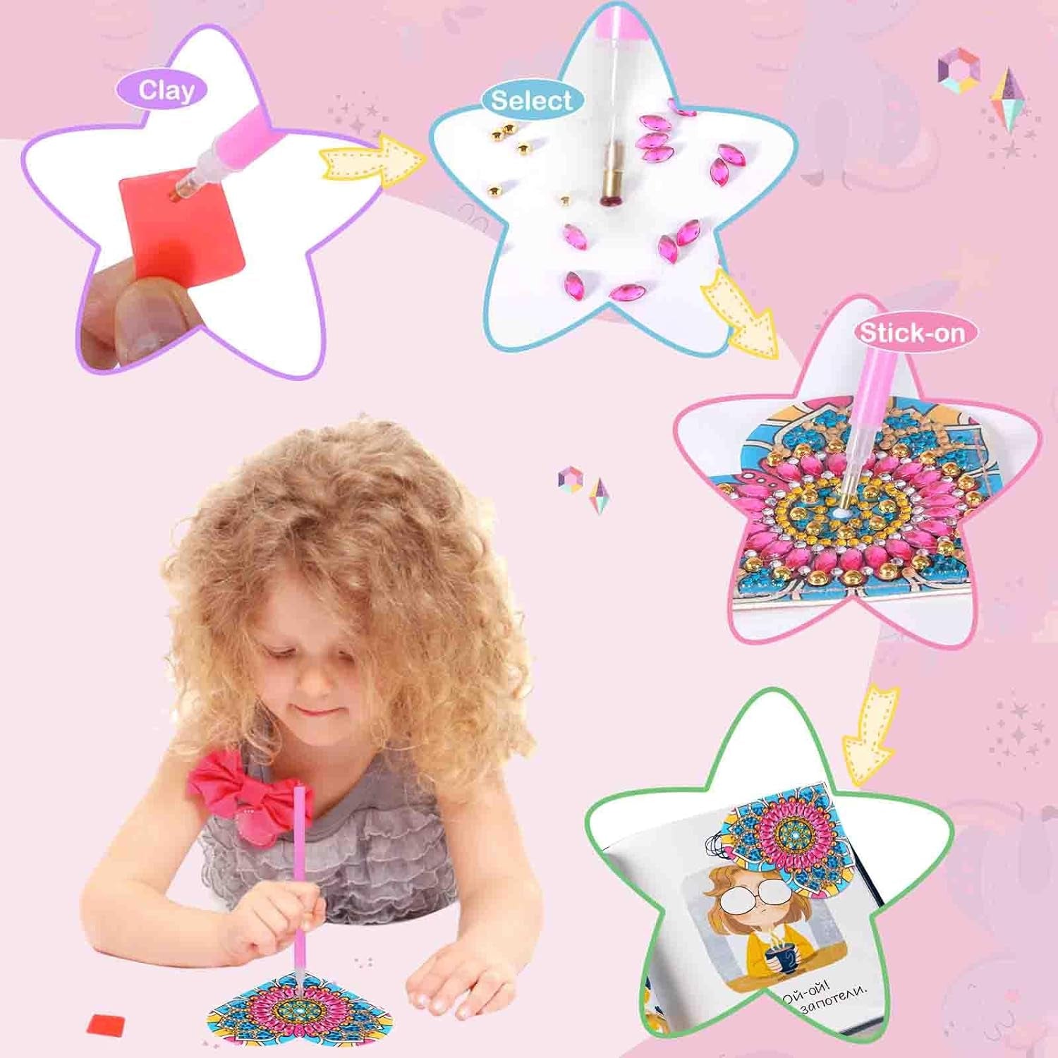 Diamond Art Kits for Kids，Gem Art for Kids Christmas Gift, Gem Painting Kits for Girls Birthday Gift, Arts and Crafts for Kids Ages 6 8 10