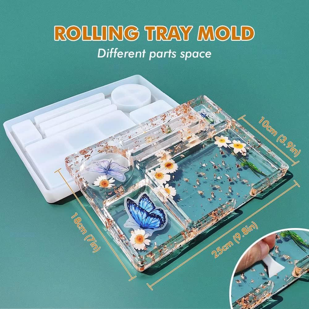 6 PCS Silicone Molds for Resin - Large Resin Molds with Rolling Tray Mold and Resin Grinder Mold for Grind and Storage, DIY Resin Epoxy Kit