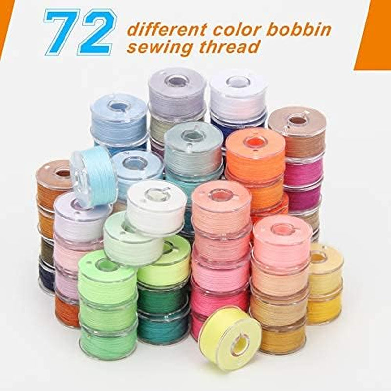 72 Pcs Prewound Bobbins Sewing Threads Standard Size and Assorted Colors Thread Bobbins with Bobbin Case for Brother/Babylock/Janome/Elna/Singer Embroidery Machine (72 Colors)