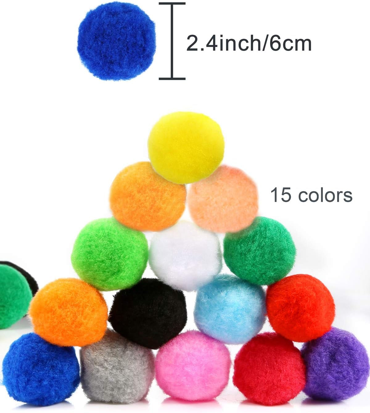 30Pcs 15 Colors 2.4 Inch Very Large Assorted Pom Poms Arts and Crafts for DIY Creative Crafts Decorations, Water Balloons Outdoor Water Toys