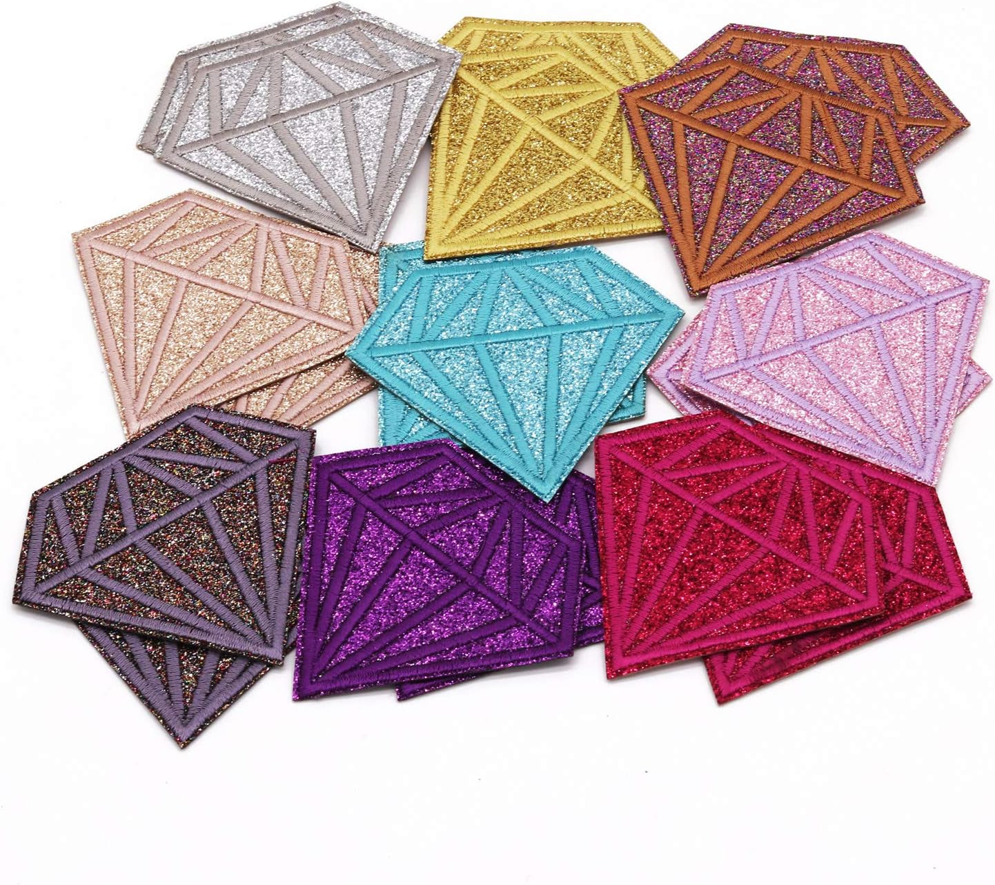 18Pcs Shiny Glitter Diamond Shape Iron on Patches Embroidered Motif Applique Decoration Sew on Patches Custom Patches for DIY Jeans, Jacket,Kid'S Clothing, Bag, Caps, Arts Craft Sew Making (Diamond)