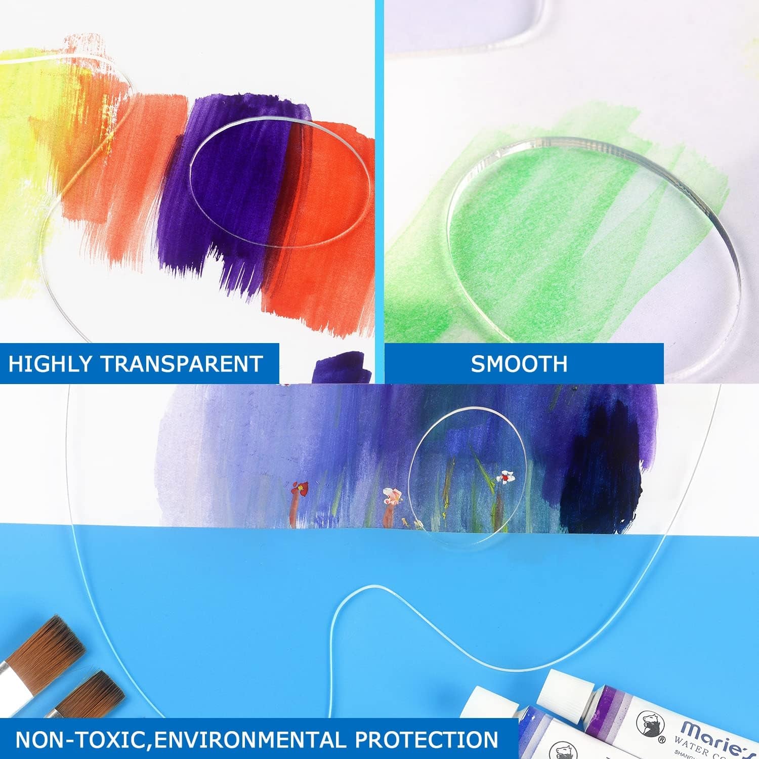 Acrylic Paint Palette Paint Pallet Clear Paint Tray Palette, Easy Clean Non-Stick Artist Pallet for Oil Watercolor Craft DIY Art Painting Palette, 2 PCS