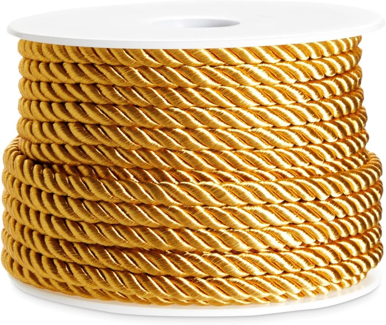 36 Total Yards 5Mm Twisted Gold Cord for Crafts, Gold Rope Ribbon for Sewing, Upholstery Trim,Household Decorations, 2 Rolls of 0.2" Reinforced Polyester Cordage, 18 Yards per Roll