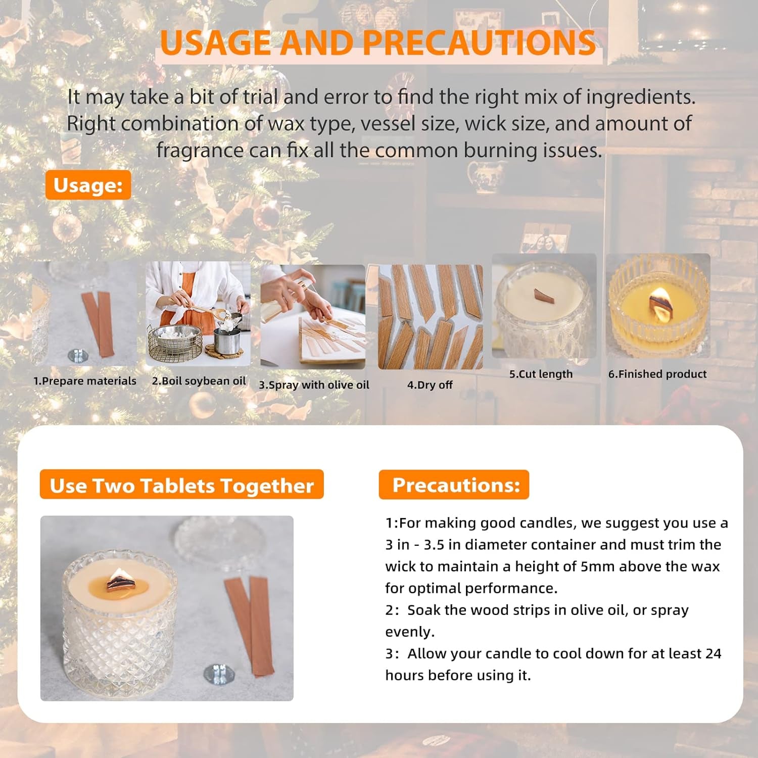 100 Pcs Smokeless Cherry Wood Candle Wicks, Long Lasting Flame, Easily Burn, Candle Cores with Stand and Glue Dot, Warning Label for DIY Candle Making