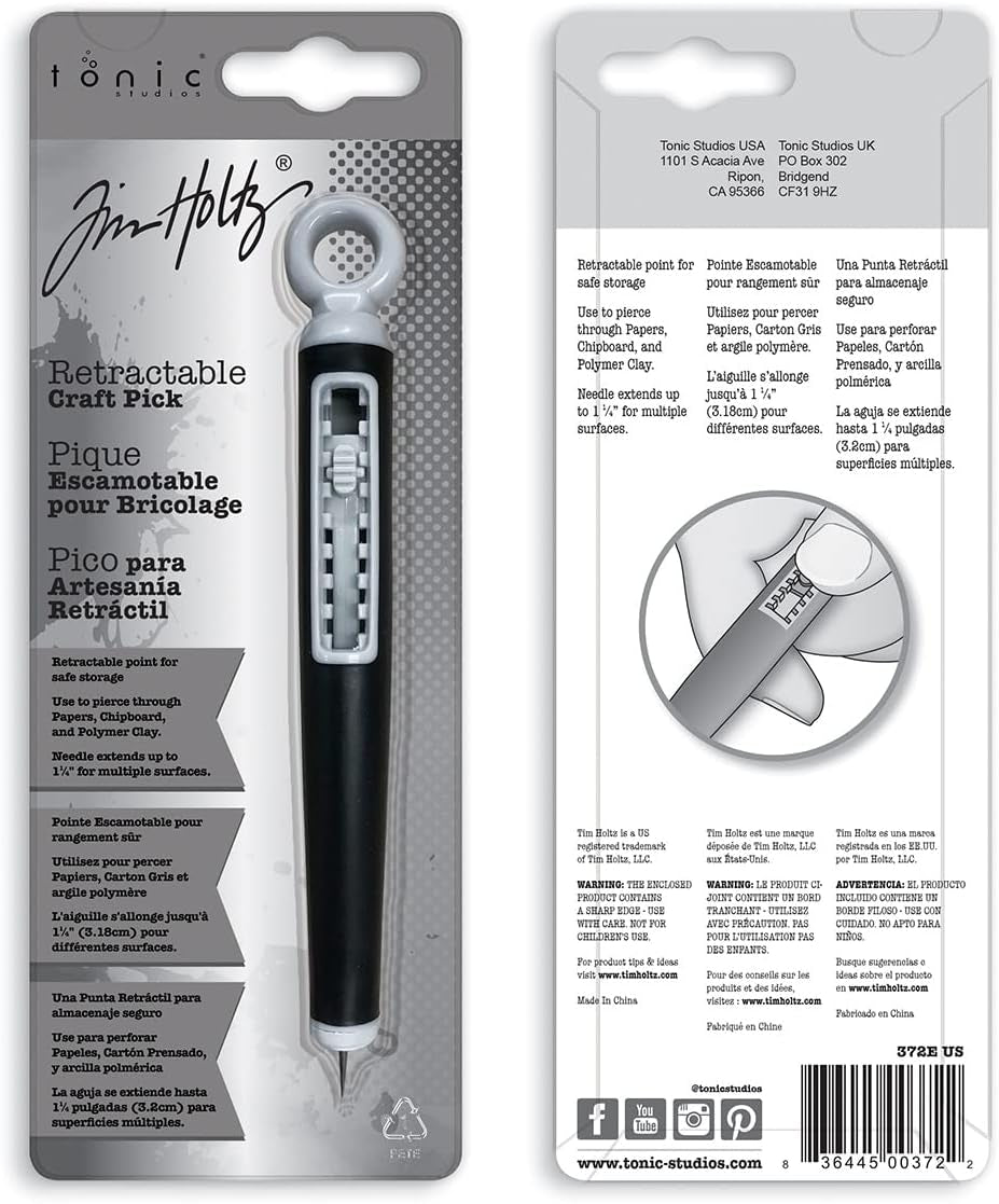 Tim Holtz Craft Pick Poker - Retractable Punch Tool for Paper Crafting, Scrapbooking, Die Cuts, and Art Supplies - Adjustable Fine Point Tip