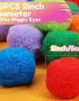 [130Pcs] 30Pcs 2 Inch Large Pom Poms with 100Pcs Wiggly Eyes, Multicolor Pom Poms for Arts and Crafts Kids DIY Projects