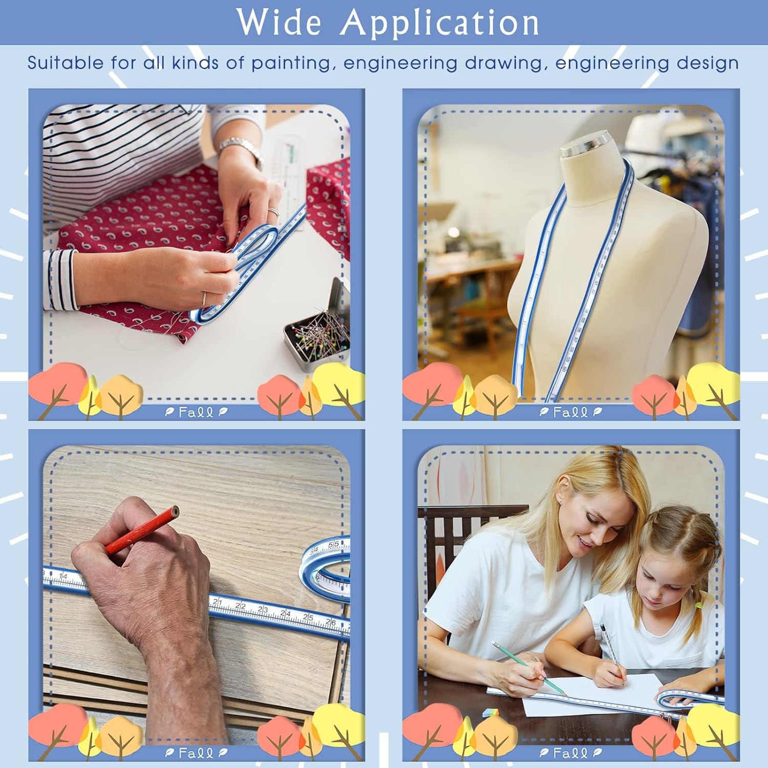 2 Pieces 24&#39;&#39; and 36&#39;&#39; Flexible Curve Rulers Double Side Scale Ruler for Sewing Woodworking Engineering Drawing Design Graphics Garment