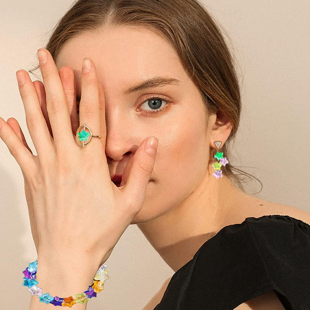 220 PCS Star Beads, 10Mm Friendship Bracelet Beads Clear Acrylic Star Shape Spacer Beads Colored Star Beads for DIY Jewelry Bracelet Earring Necklace Craft Making with 5M Elastic String