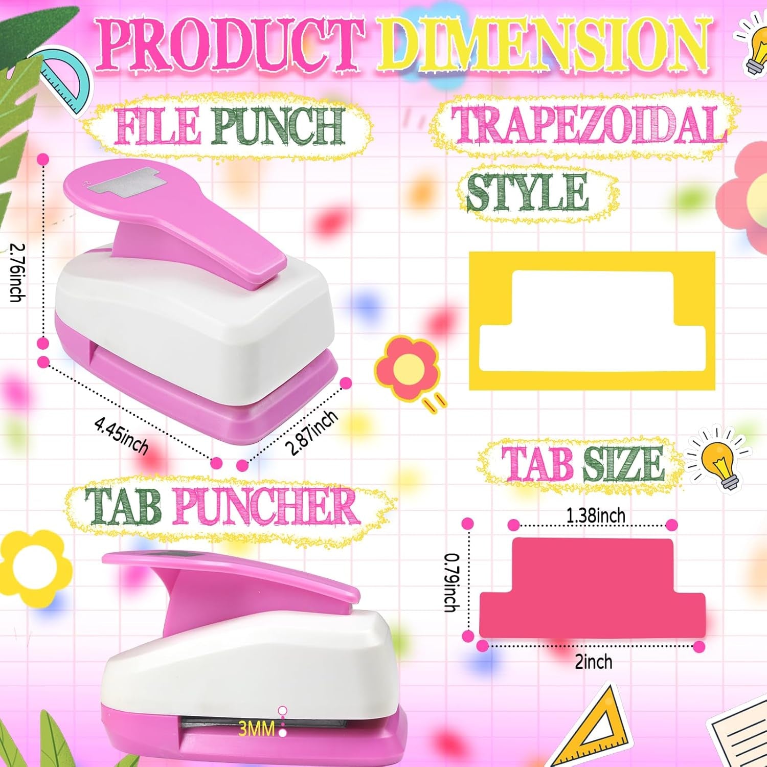 2 Inch Tab Paper Punch, Tab Punch for Paper Crafts, Tab Hole Punch, Pink Paper Punches for Crafting, File Tab Punches, Tab Craft Punches for Scrapbooking, Planners, Book Tab