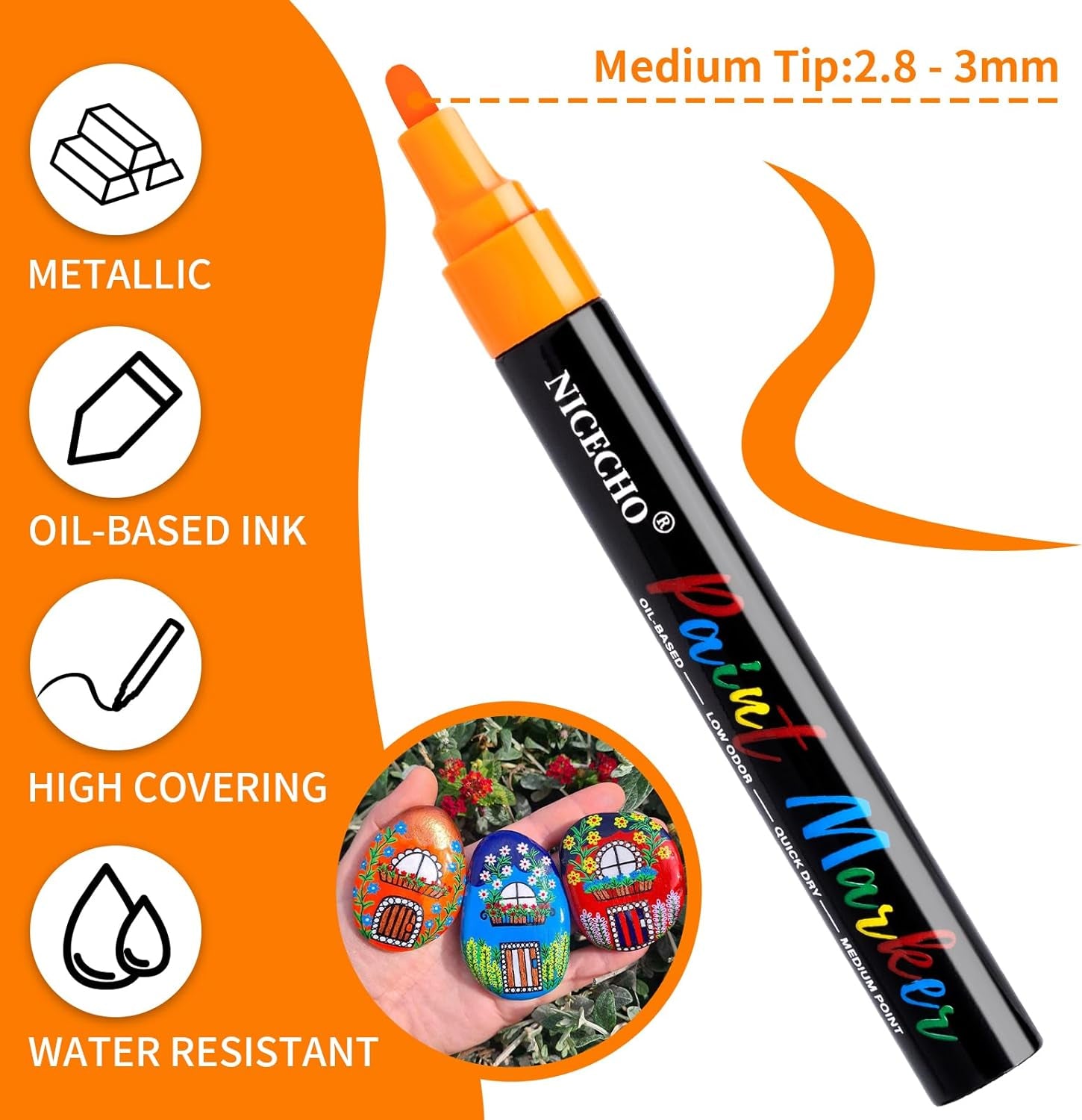 Oil-Based Paint Pens, 12 Colors Permanent Paint Markers Medium Tip Never Fade Quick Drying and Waterproof Marker Set for Metal, Wood, Fabric, Tire, Stone, Canvas, Mugs, Glass, DIY Craft