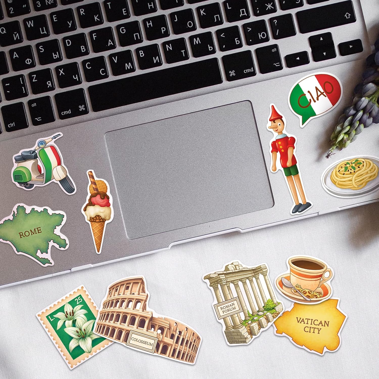 Historical Rome Travel Stickers (28Pcs) - Gouache Style, Waterproof, Italy Roman Vatican-Themed Vacation Decals for Scrapbooks, Waterbottle