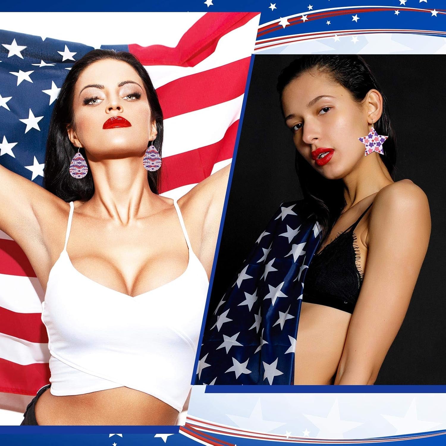 15 Pieces Labor Day American Flag Faux Leather Sheets Glitter Sequins Synthetic Leather Sheets DIY Faux Leather Fabric Making Earrings Bows DIY Crafts, 8.3 X 6.3 Inch (Classic Style)