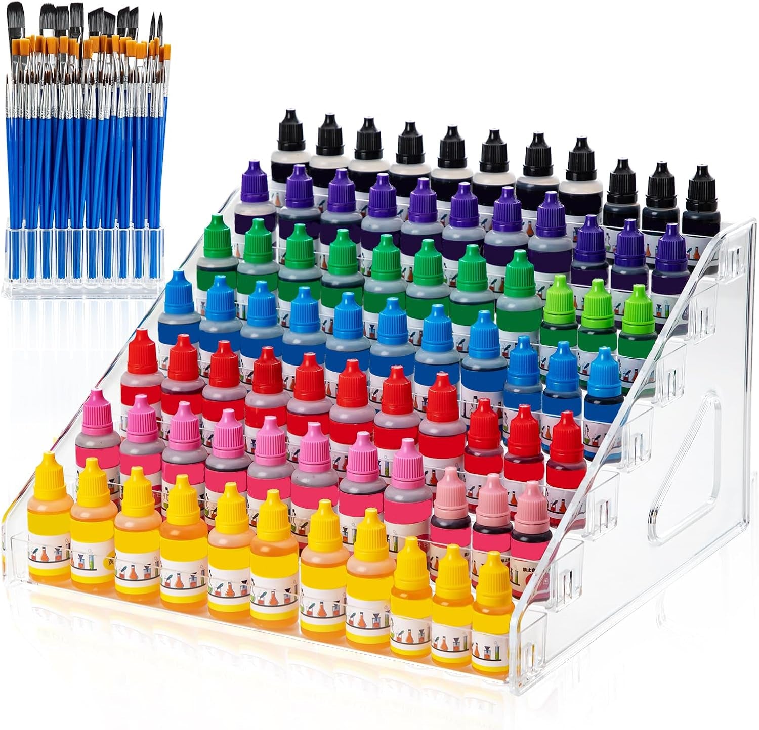 Acrylic Paint Organizer (7Layer) & Paint Brush Holder (26 Holes) for Paint Storage Paint Tube Holder, Clear Paint Bottle Rack for Alcohol Inks, Food Coloring Organizer Paint Storage Box