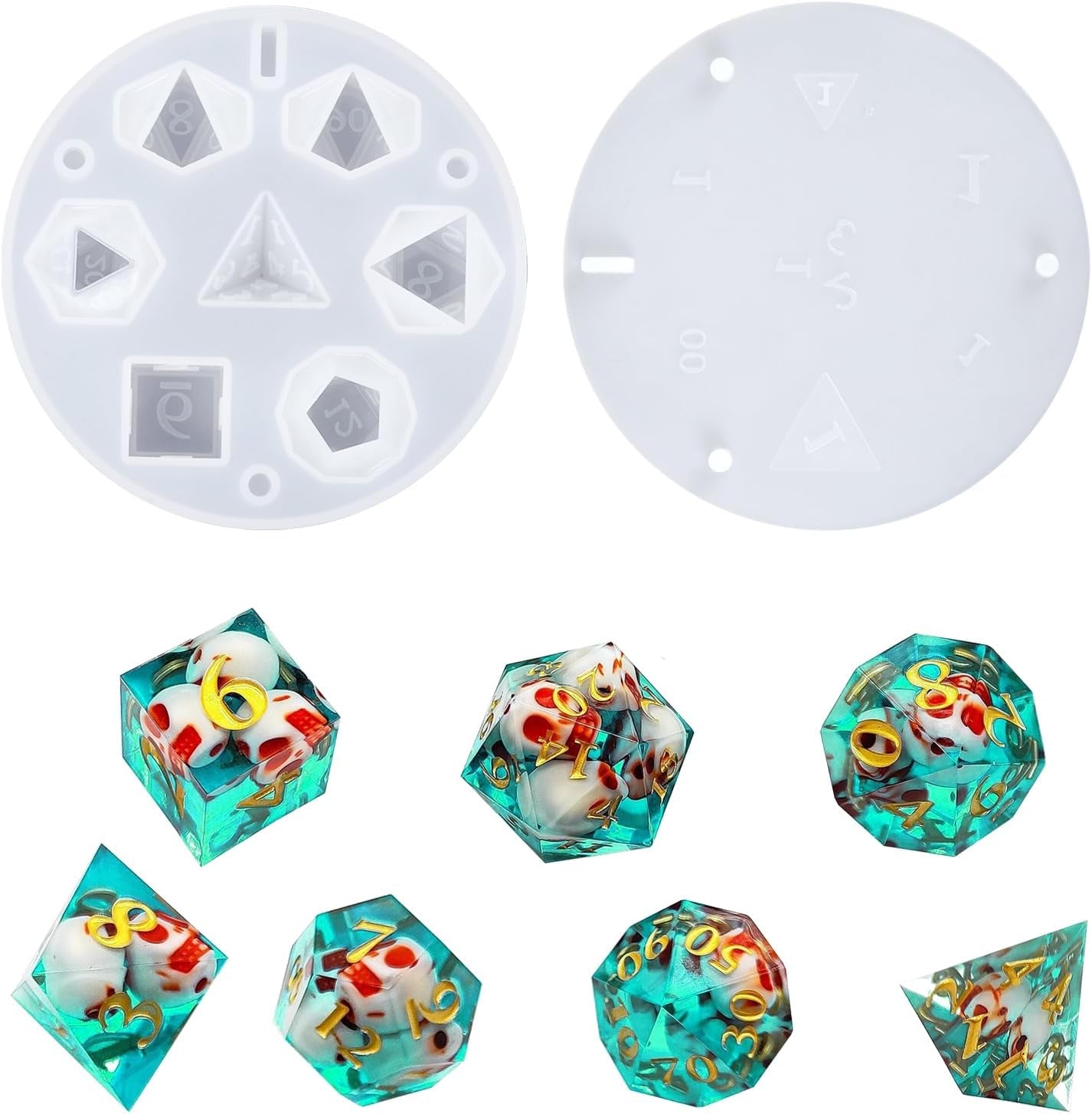 Resin Molds Silicone, Dice and Dice Box Epoxy Resin Molds with 7 Standard Stereoscopic Dice Cavities, Silicone Molds for Resin, DND Dice and Dice Organizer Dice Making Kit, Table Board Game
