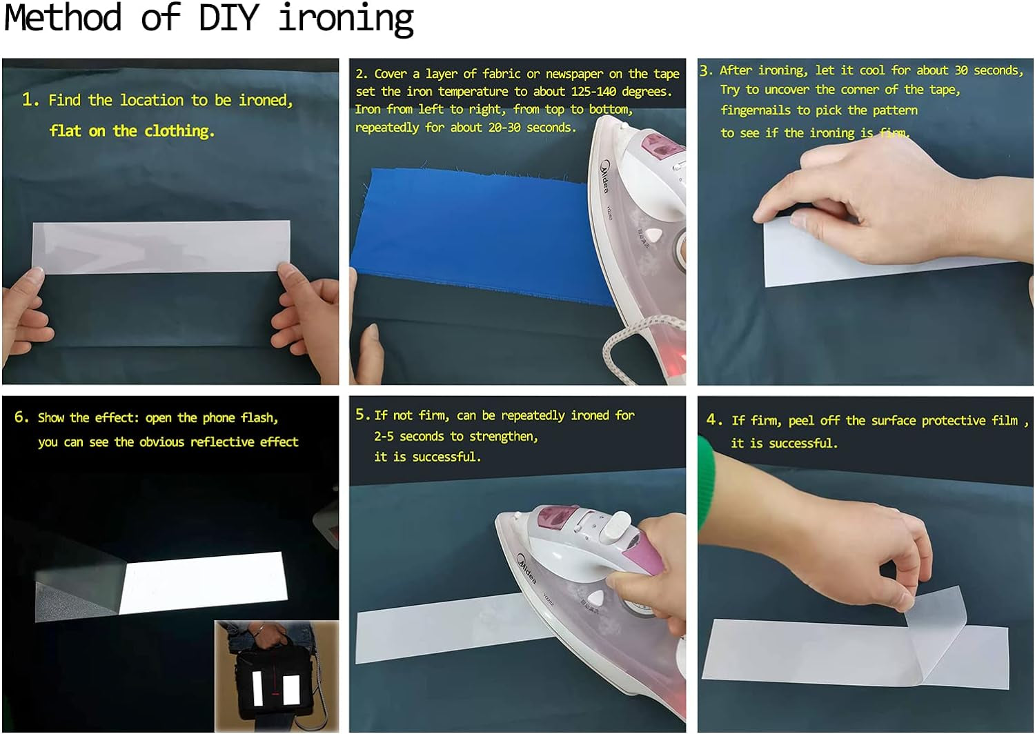 2" Safety Silver Reflective Iron on Fabric Clothing Tape Stripe Heat Transfer Vinyl Film M02 (2" X 33Ft)