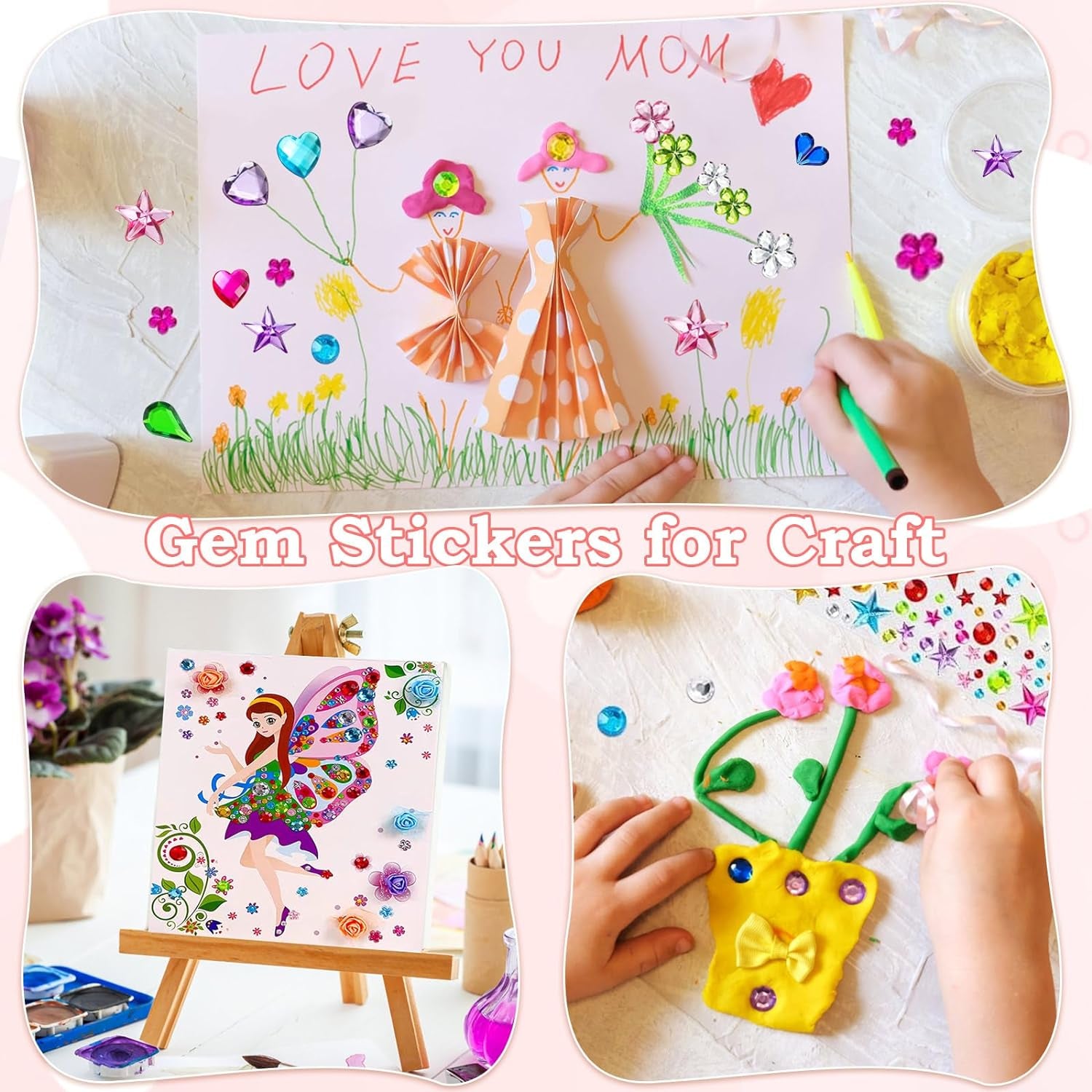 3500 Pcs Gems Stickers for Kids Crafts, 10 Sheets Self Adhesive Gems Jewels Stickers for Crafts, Bling Gemstone Stickers Decorative Diamond for Makeup & DIY, Multi Colors, Shapes, Sizes