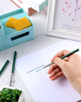 6 Pieces Art Ruling Pen 3 Sizes Masking Fluid Pen and 50 X 35 X 5 Mm Glue Residue Eraser, Ruling Ink Pen Set for Watercolor Drawing Mounting Art Artists Supplies (Green)
