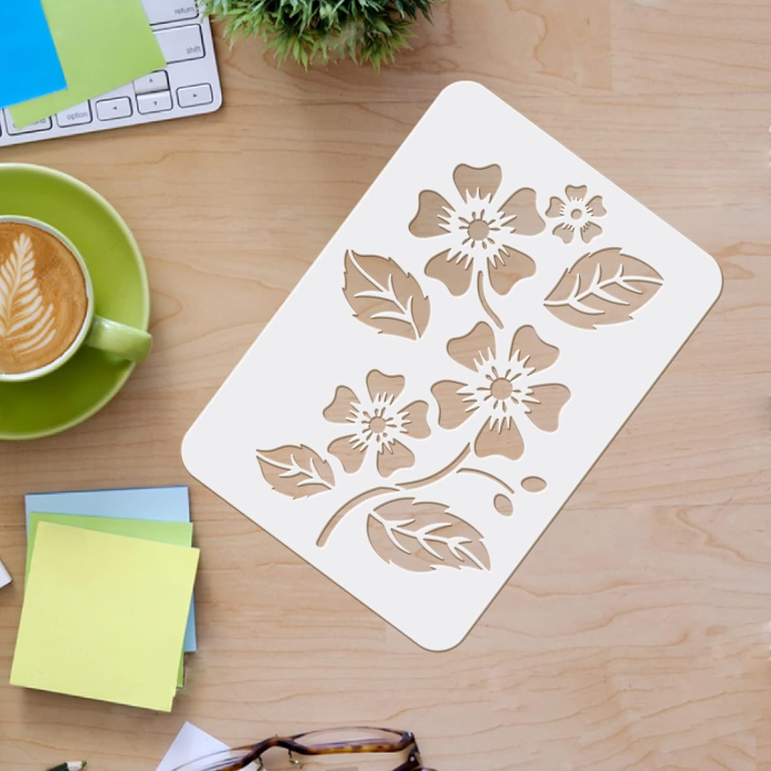 9Pcs Flower Stencils for Painting 11.7X8.3 Inch Flower &amp; Leaves Drawing Template Reusable Flower Stencil DIY Stencils for Painting on Wood, Floor, Wall and Tile