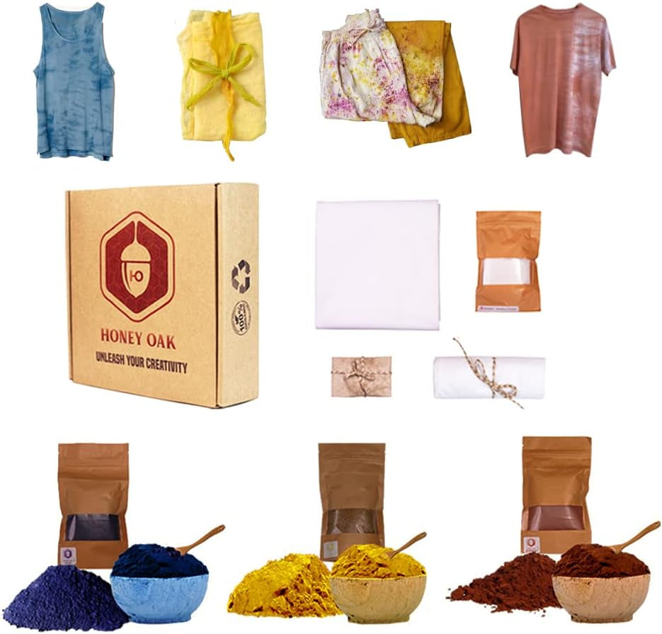 Fabric Tie Dye Kit with 3 Colors | Natural Shibori Powder | Indigo, Sunflower Yellow and Turkey Red | Perfect Clothing Dying | Painting Party Supplies DIY Art Craft Set for Kids and Adults