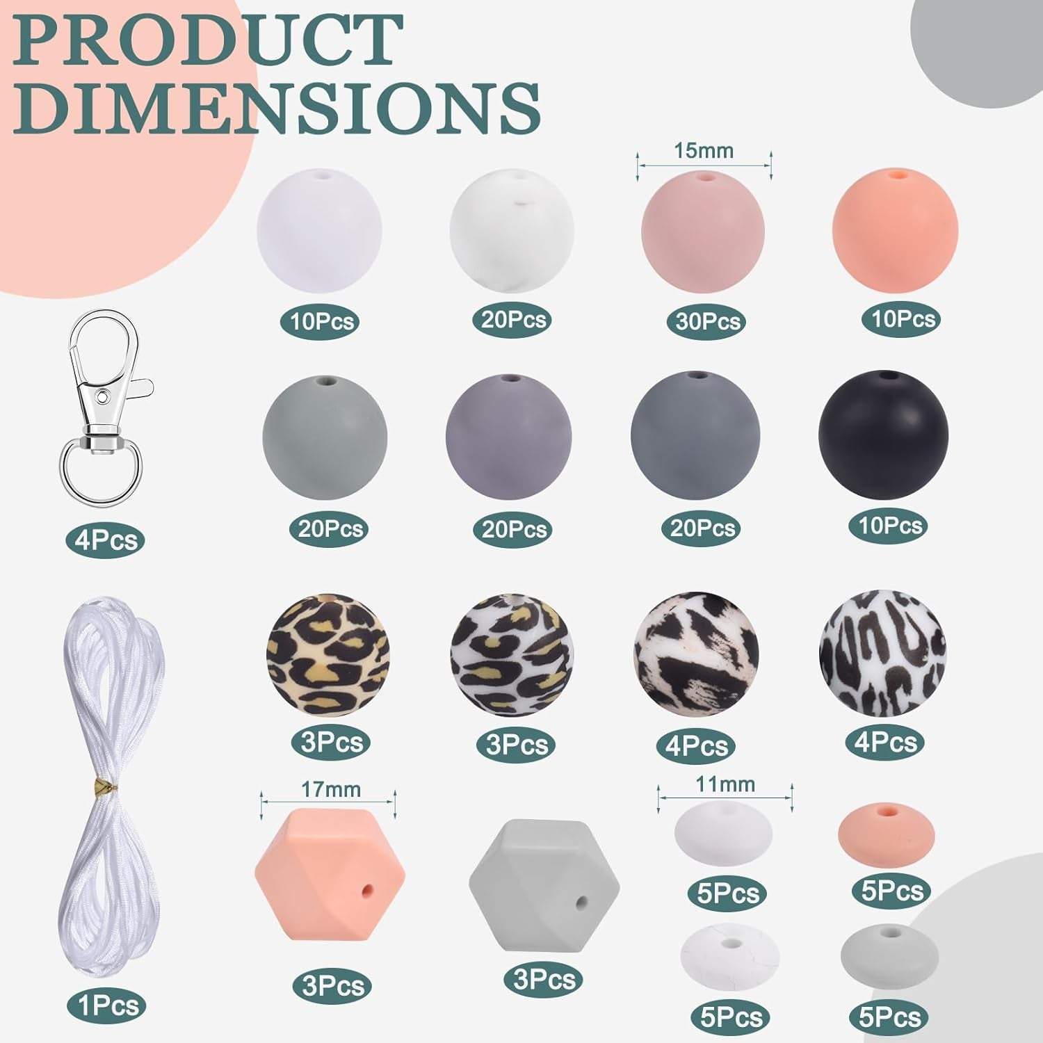 184 Pcs Silicone Beads for Keychain Making Kit, Multiple Styles and Shapes Silicone Beads Bulk Rubber Beads for Keychains Making