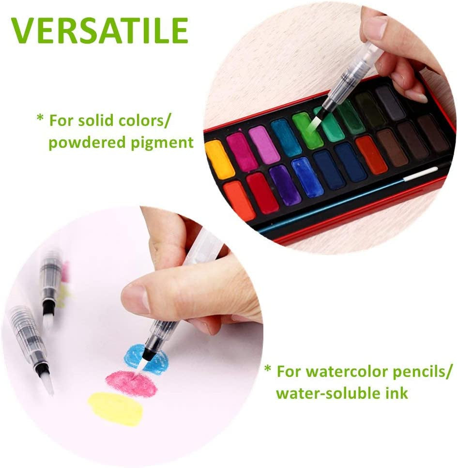 Water Color Brush Pen Set:  Set of 6 Watercolor Paint Brushes for Water Soluble Colored Pencil Watercolor Water-Base Markers Powdered Pigment Watercolor Paints Ideal for Adults Teens Artists