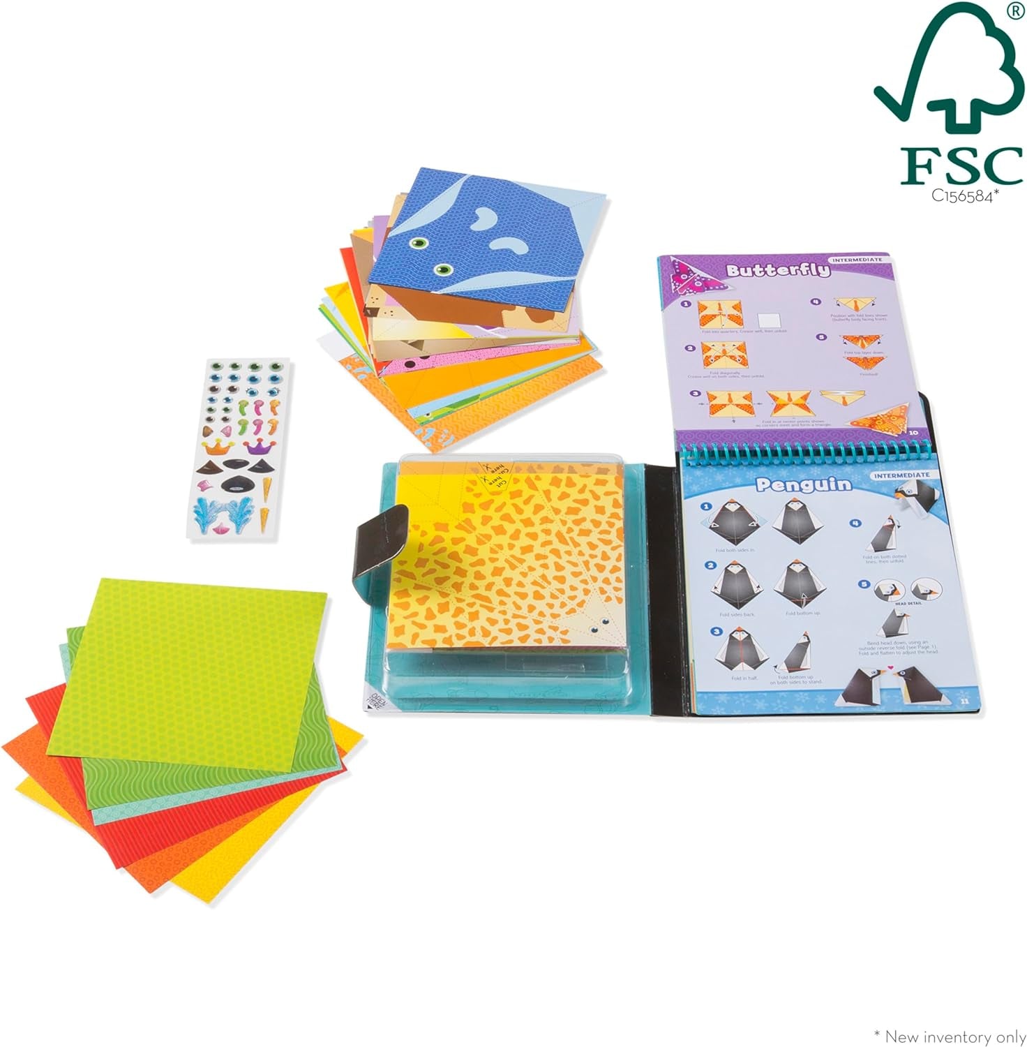 on the Go Origami Animals Craft Activity Set - 38 Stickers, 40 Origami Papers - Travel Activity, Arts and Crafts, Kids for Ages 5+