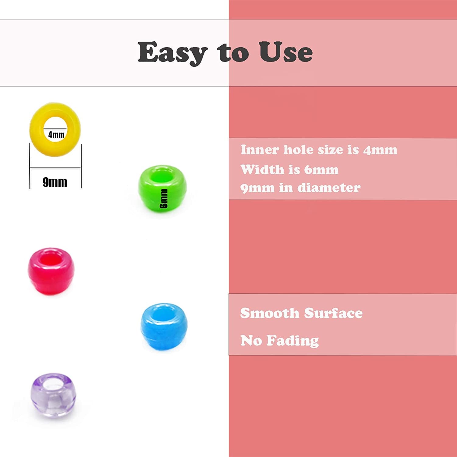 Pony Beads, 4200Pcs 28 Colors Plastic Beads for Craft Bracelets Making, Hair Beads for Braids, Colored Beads for DIY Projects - Individually Wrapped (6X9Mm)