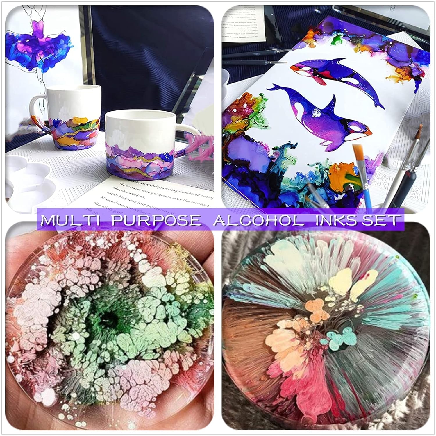 Alcohol Ink Set – 48 Bottles Vibrant Colors High Concentrated Alcohol-Based Ink, Concentrated Epoxy Resin Paint Colour Dye, Great for Painting,Resin Petri Dish, Coaster,Tumbler Cup Making,(10Ml Each)