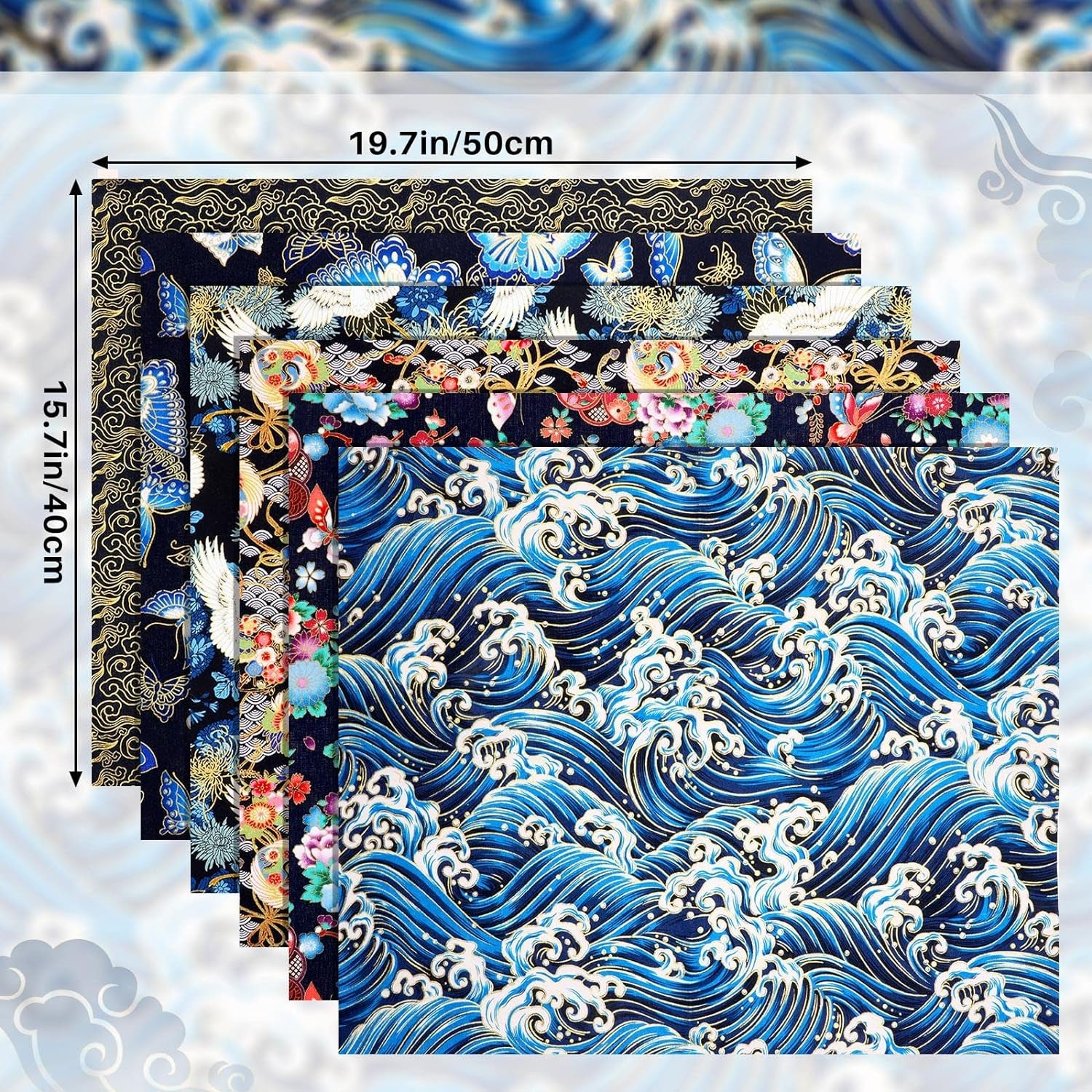 6 Pcs 20'' X 16'' Japanese Fat Quarters Quilting Fabric Bundles Japanese Printed Furoshiki Wrapping Cloth Squares Quilting Patchwork Fabric Colored Cotton Wrap DIY Scrapbook Craft (Fresh Style)
