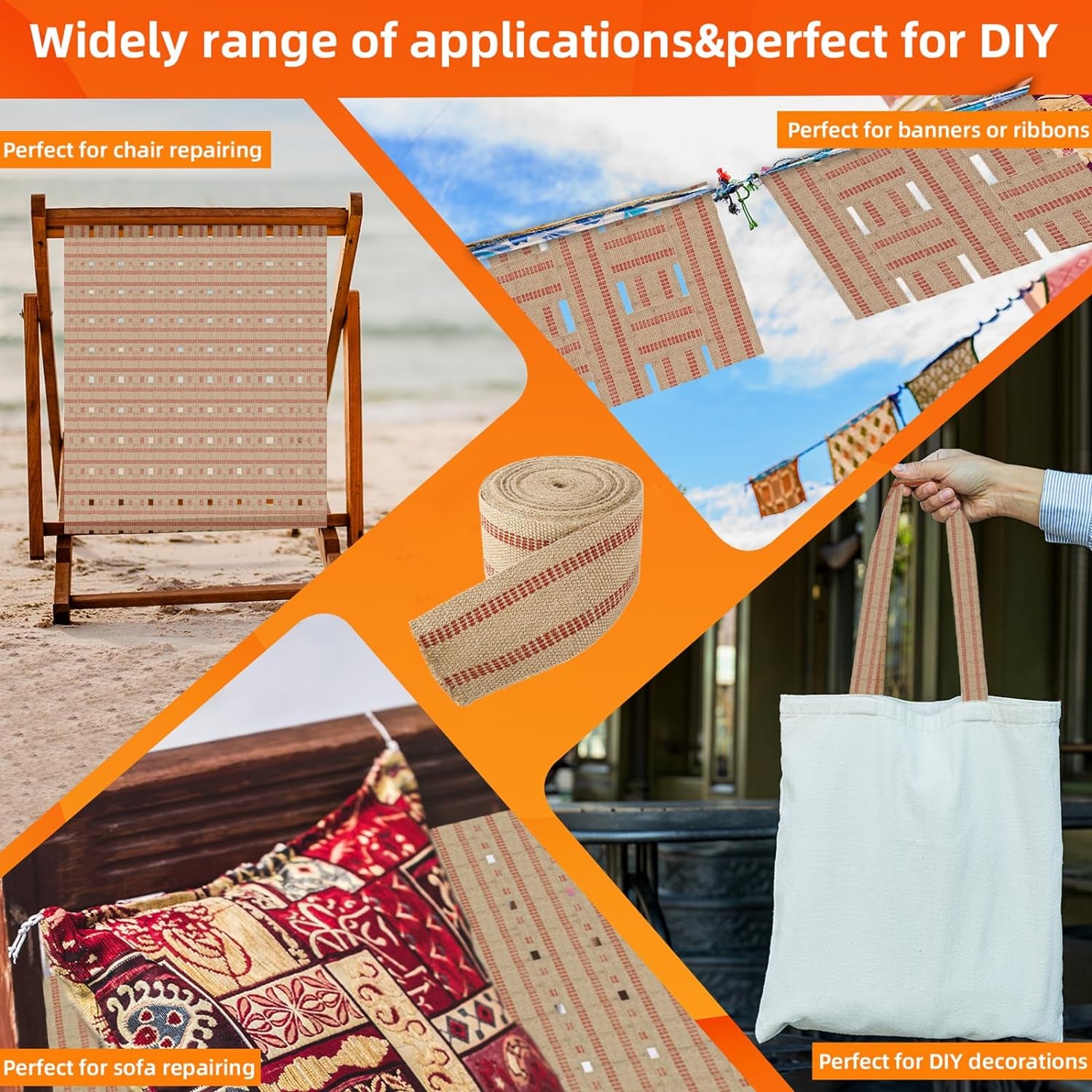 Craft Jute Webbing Tape, 3.5" X 10 Yd,11 Lbs Heavy-Duty for Chair Repair, Crafting, Burlap Ribbon, Upholstery