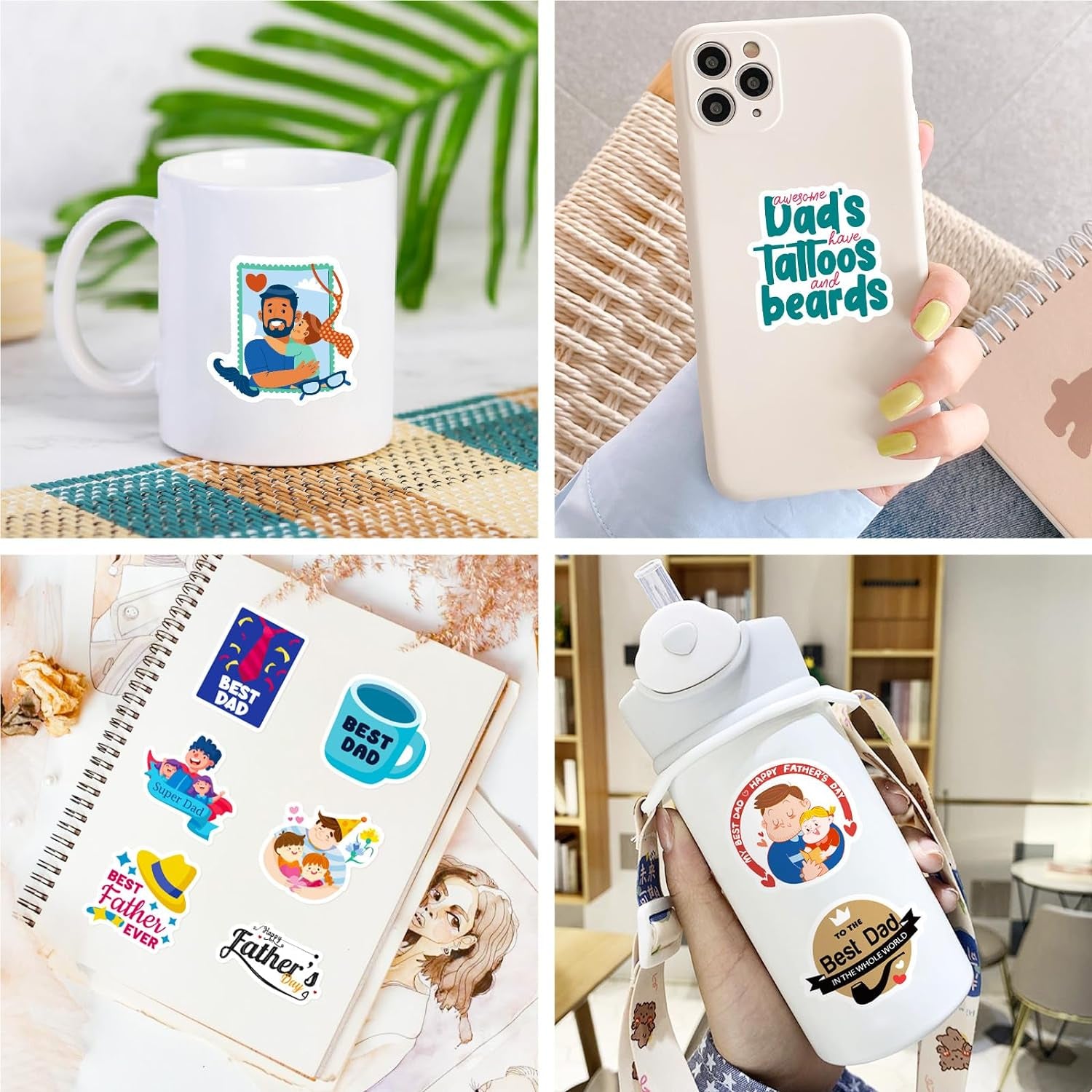 Fathers Day Stickers for Adults, 150Pcs Fathers Day Stickers Decals Decorations Bulk Gifts Set for Fathers Day Gift Cards Scrapbook Skateboard Laptop Water Bottle.