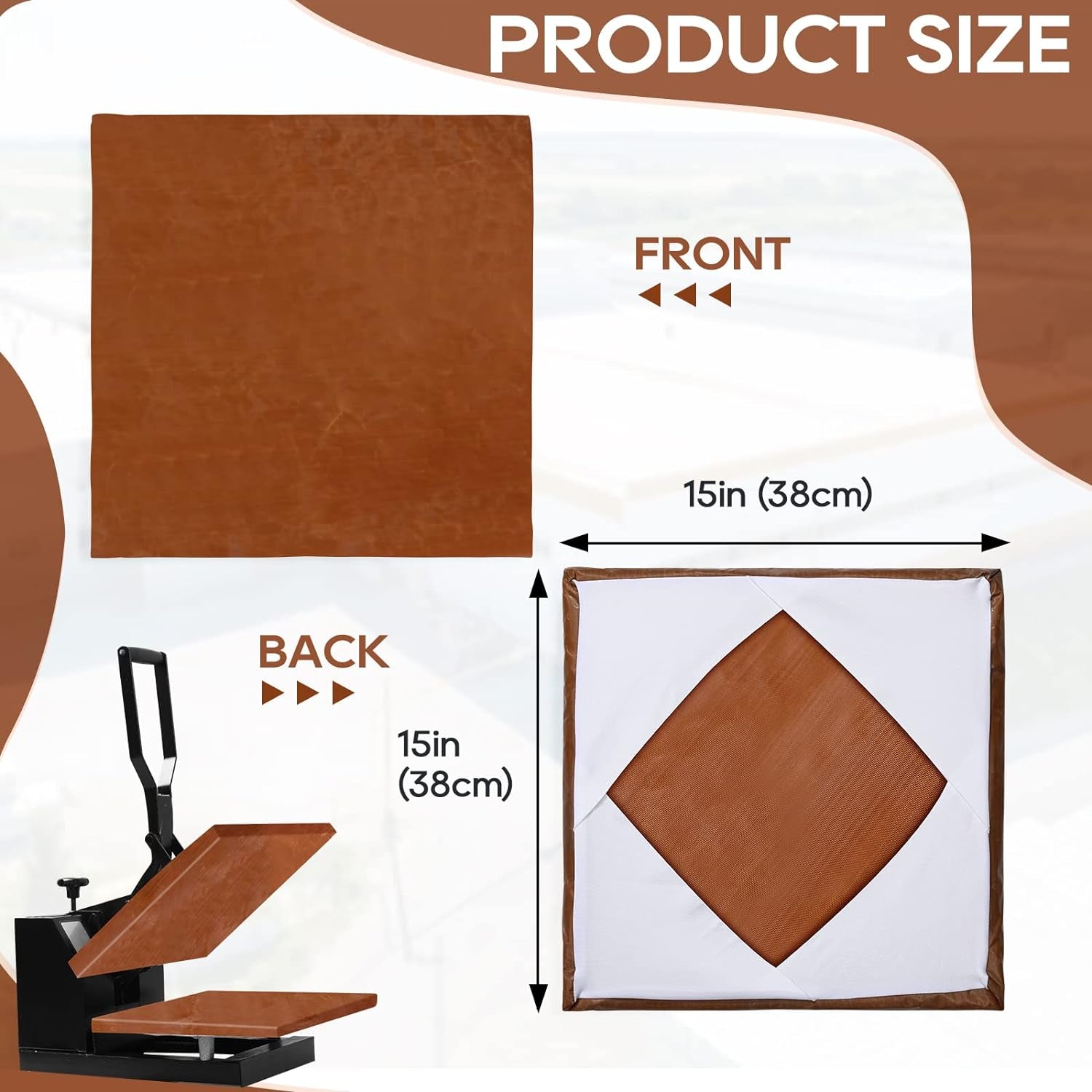 2 Pcs Wrap Cover for Heat Press Platen, 15 X 15 Inch Heat Resistant Reusable Sheets Pad Mat Pillow Protector for Sublimation Heat Pressing Machine Brown and White