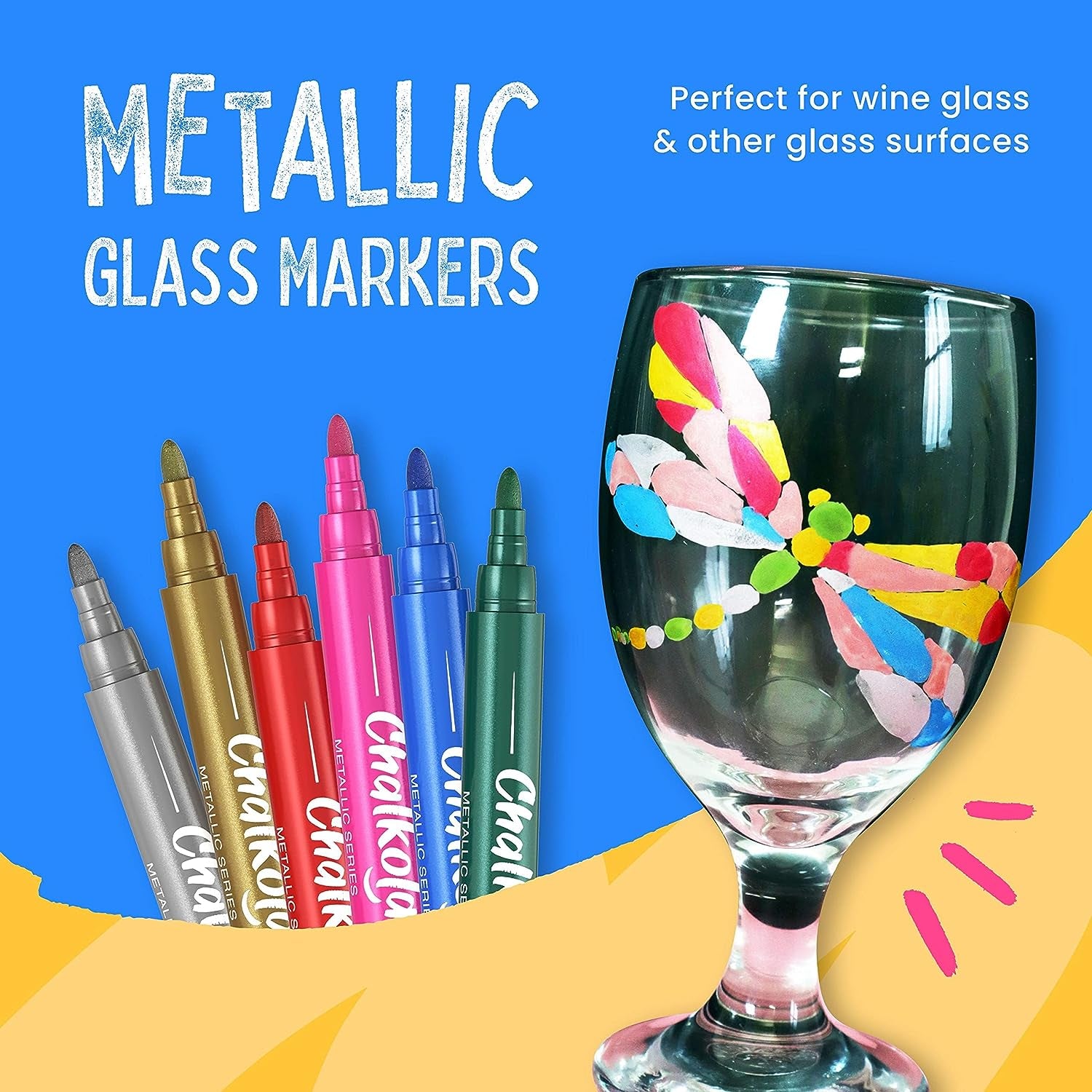 Liquid Chalk Markers & Metallic Colors Pack of 16 Chalk Pens - for Chalkboard, Blackboards, Window, Glass, Bistro | 6Mm Reversible Bullet & Chisel Tip Erasable Ink