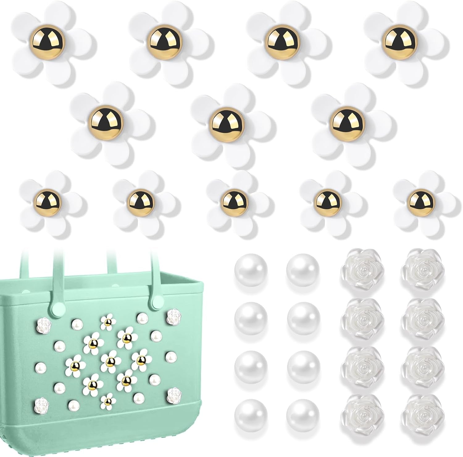 25PCS Flower Charms for Bogg Bag Accessories, Decoration Accessories for Bogg Bag Original All Models, Charms Compatible with Simply Southern Totes, Insert for Beach Tote Bag (A)