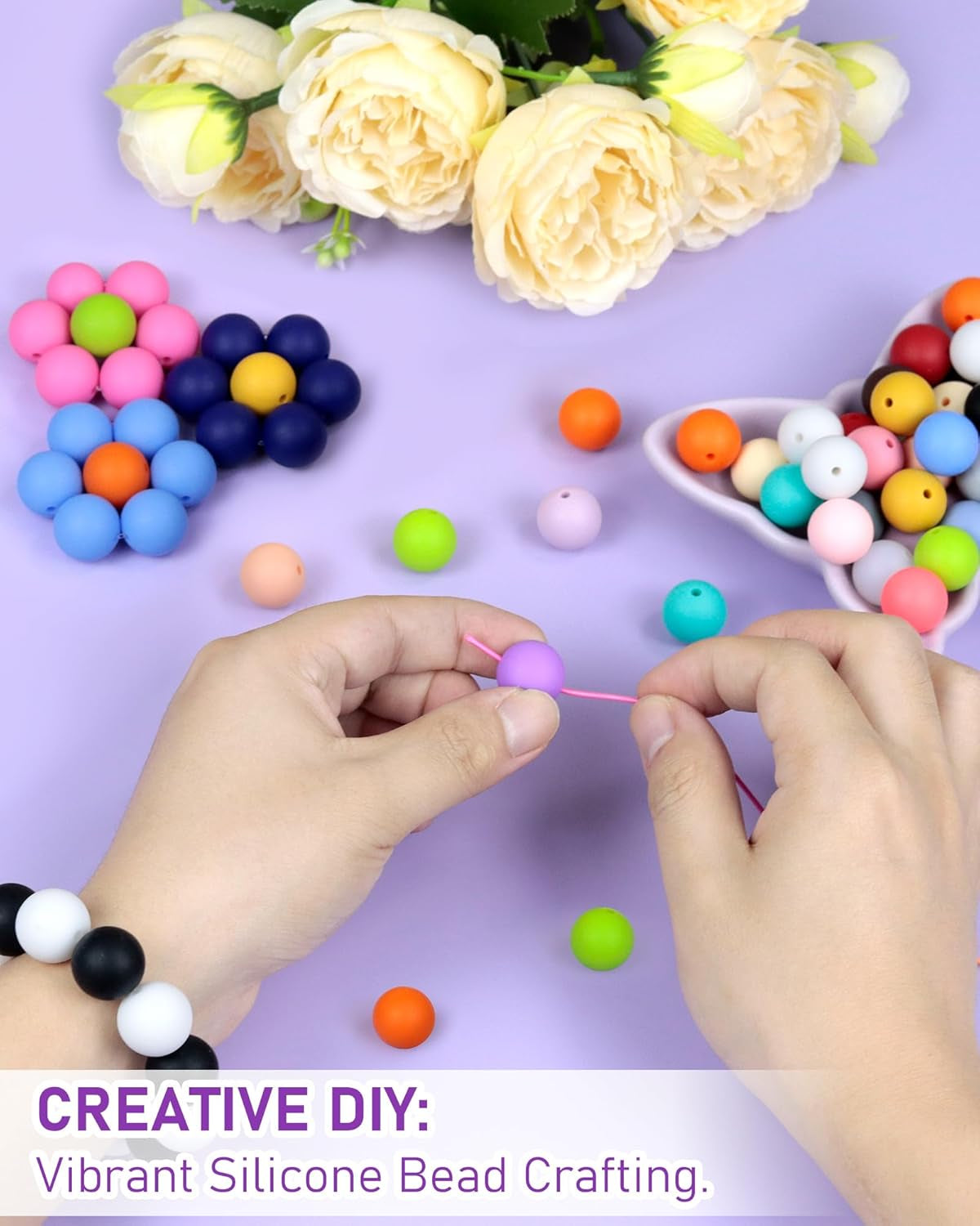 150PCS  Silicone Beads, 30 Colors 15Mm Silicone Beads Bulk for Keychain Making,Focal Beads Rubber round Bulk Beads Mixed Color Silicone Beads for DIY Crafts Making