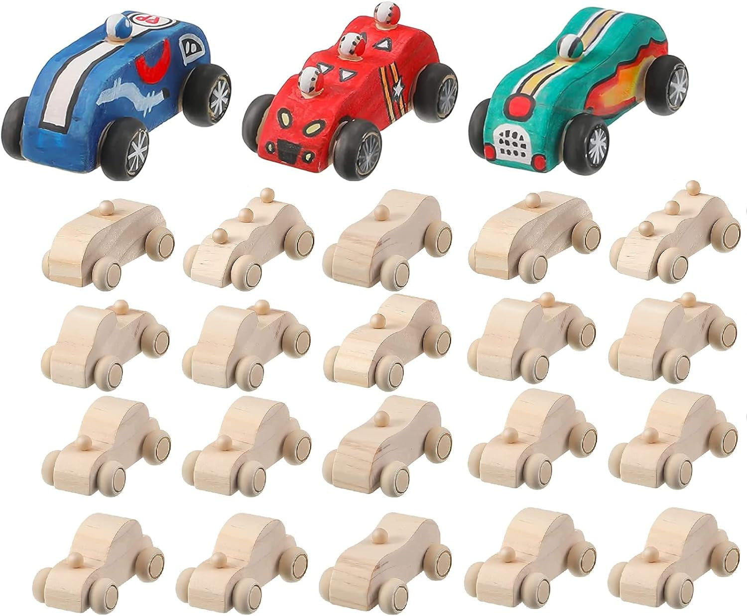 24 Pieces Wood DIY Car Toys Unfinished Wooden Cars Unfinished DIY Car Crafts for Students Home Activities Easy Woodworking and Family Time Set