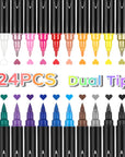 24 Dual Tip Acrylic Paint Pens Markers, Metallic and Extra Black & White Paint Pen with Fine Tip & Brush Tip for Wood, Canvas, Metal, Rock, Glass, Plastic, Ceramic, DIY Crafts Art Projects