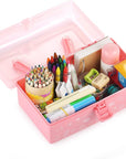 Plastic Art Box for Kids - Portable Multi-Purpose Storage Box for Toys, Crafts, Art Supplies - Pink