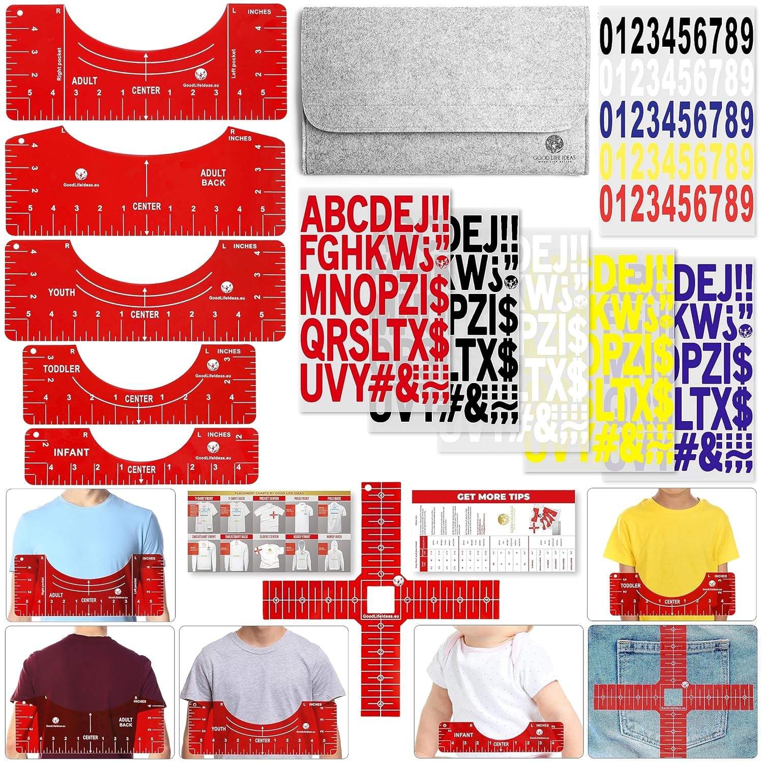 Tshirt Ruler Guide for Vinyl Alignment - T Shirt Ruler Guide for Heat Press, Shirt Measurement Tool for Heat Press, T-Shirt Ruler Centering Guide