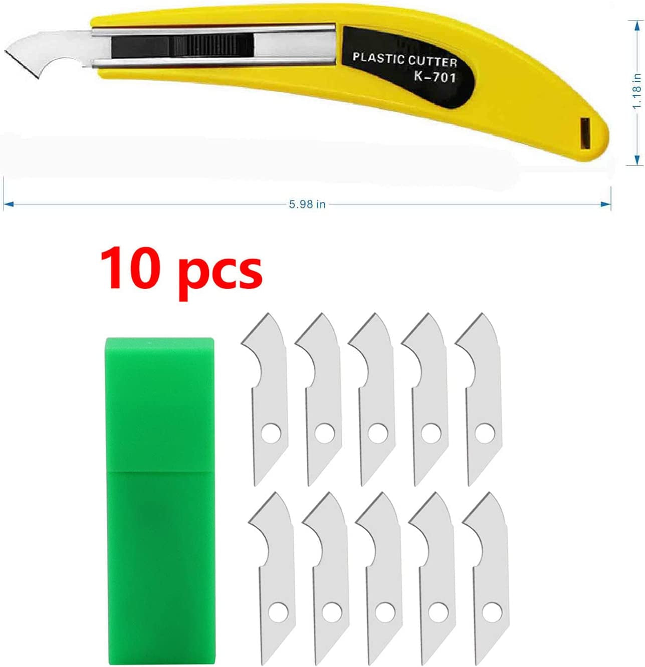 Professional Acrylic Plexiglass Sheet Cutter Scoring Knife Tool,With a Curved Handle,It Is More Convenient to Use.One Handle,11 Blades.(Yellow)