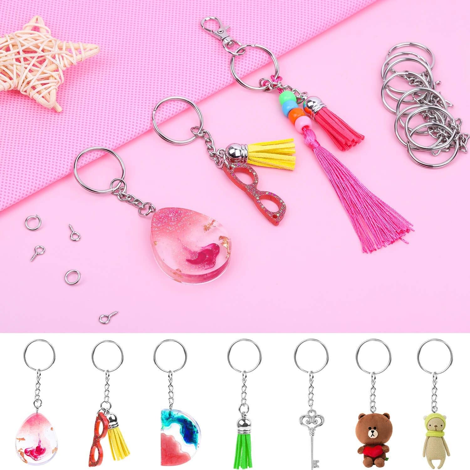 360Pcs Keychain Bulk, 120Pcs Keychain Rings with Chain and 120Pcs Open Jump Ring with 120Pcs Screw Eye Pins for Crafts and Jewelry Making