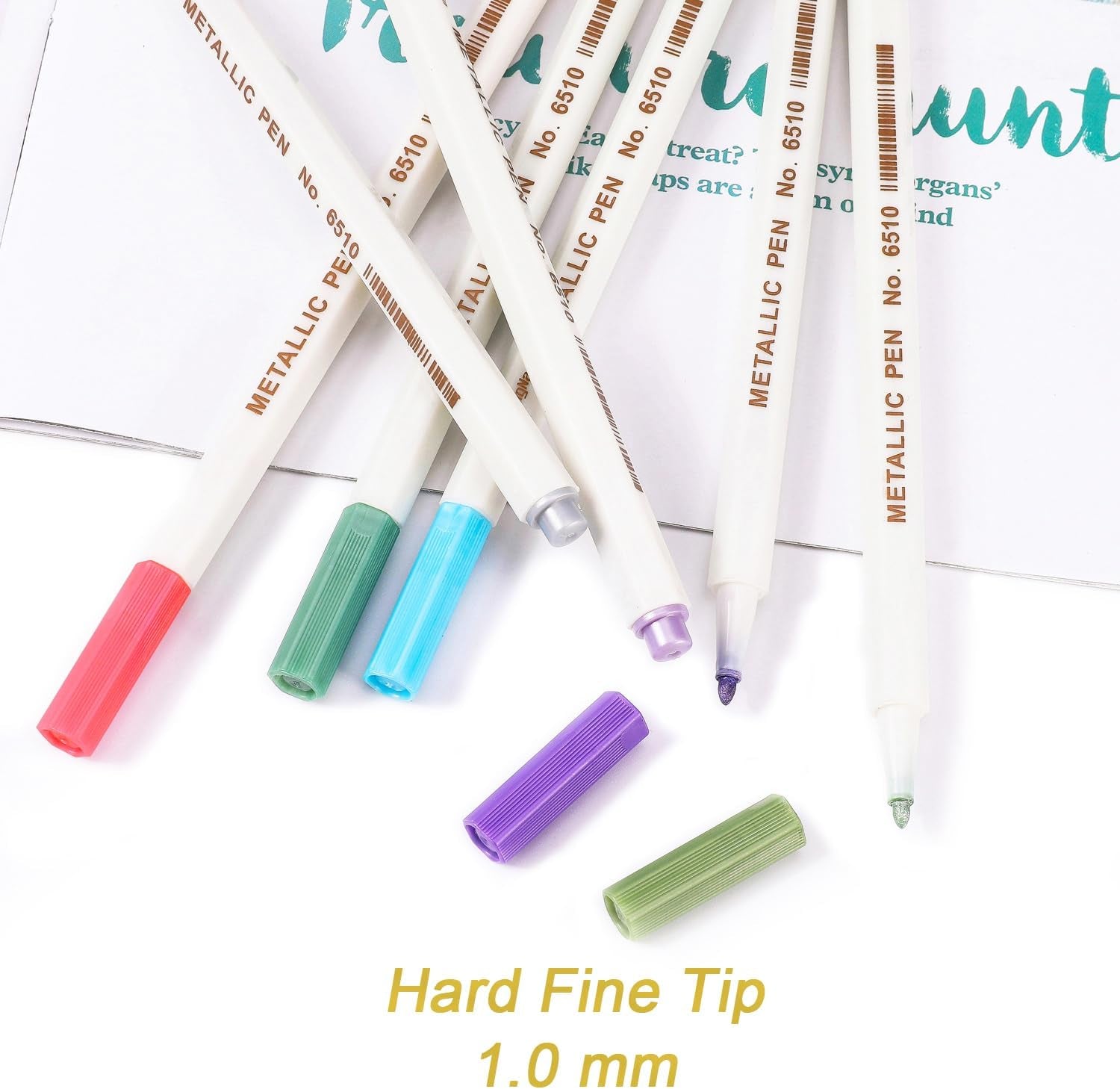 Metallic Marker Pens, 12 Colors Hard Fine Tip Metallic Markers for Black Paper, Adult Coloring, Card Making, Rock Painting, Scrapbooking Crafts, DIY Photo Album