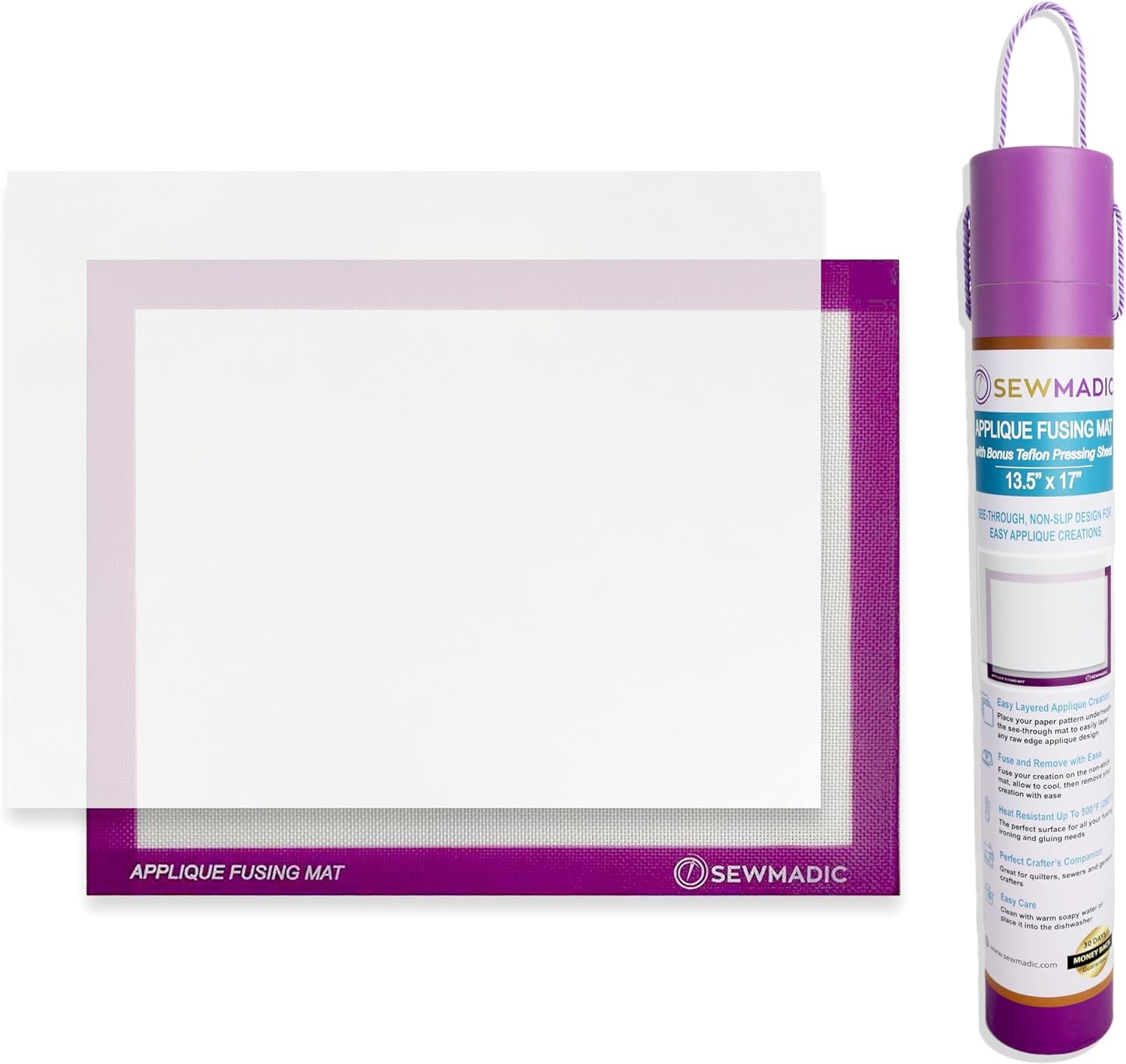 Applique Fusing Mat 13.5"X17" (34Cm X 43Cm) with Bonus Applique Pressing Sheet and Handy Storage Tube - a Great Silicone Mat and Applique Teflon Sheet for Arts and Fusible Web Fabric Crafts